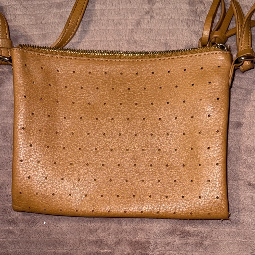 Tan Perforated Leather Crossbody Bag